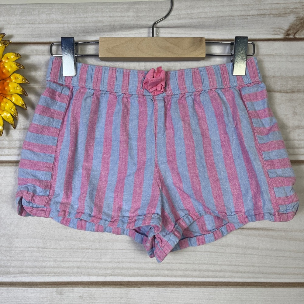 Vineyard Vines Girls Striped Shorts Pink Blue Elastic Linen Cotton Pockets